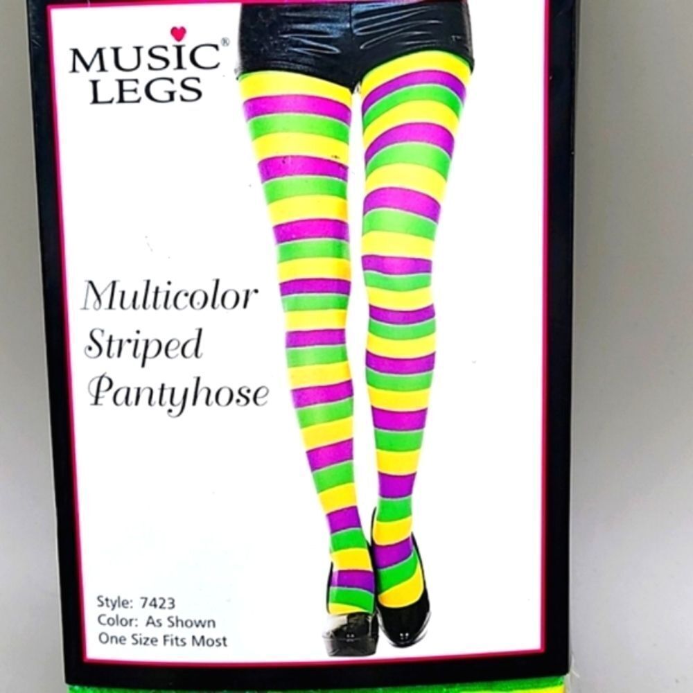 Music Legs - Multi-color Striped Pantyhose in Purple, Green & Yellow, NWOT - Picture 4 of 5